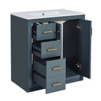Ceramic Sink Combo, Freestanding Vanity Set With 3 Drawers & Soft Closing Doors