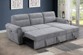 Hugo 97W Light Gray Chenille Reversible Sleeper Sectional Sofa Chaise with USB Chargers, Phone/Magazine Pockets