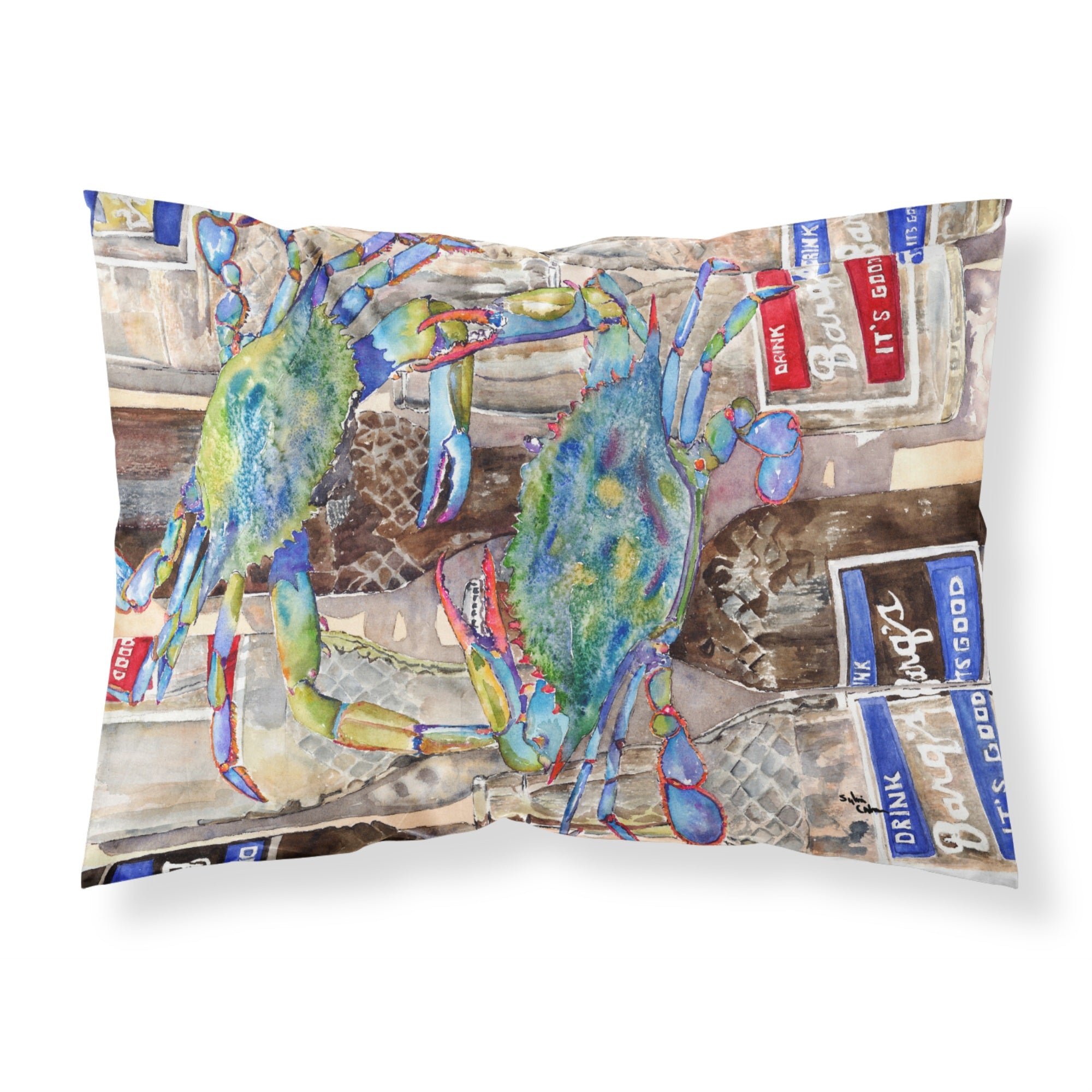 'Caroline'S Treasures 8914Pillowcase Blue Crabby Bottles Of Barks Root Beer Moisture Wicking Fabric Standard Pillowcase, Large,