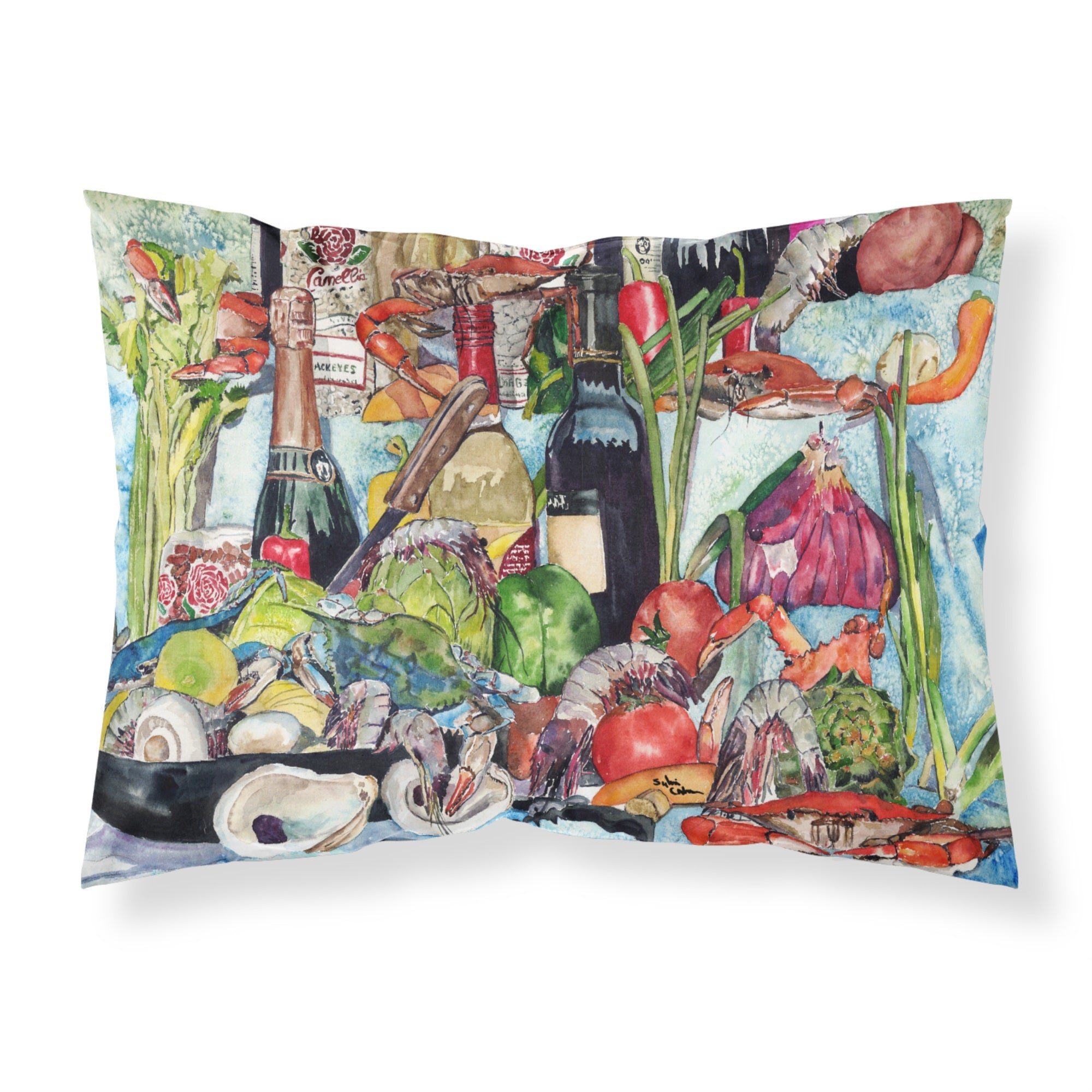 'Caroline'S Treasures 8915Pillowcase Wine Crab Shrimp And Oysters Moisture Wicking Fabric Standard Pillowcase, Large, Multicolo