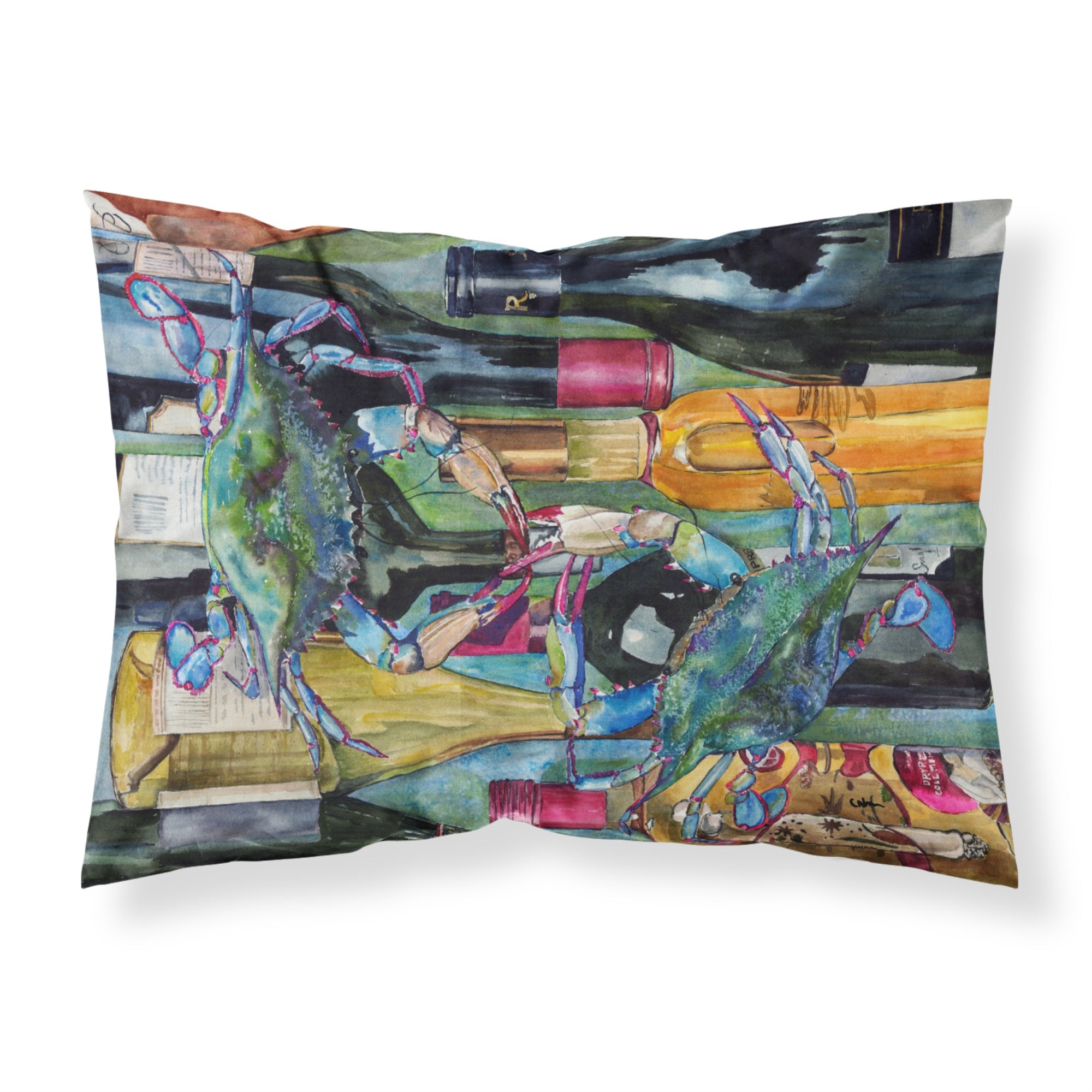 'Caroline'S Treasures 8917Pillowcase Blue Crabby Wine Bottles Moisture Wicking Fabric Standard Pillowcase, Large, Multicolor'