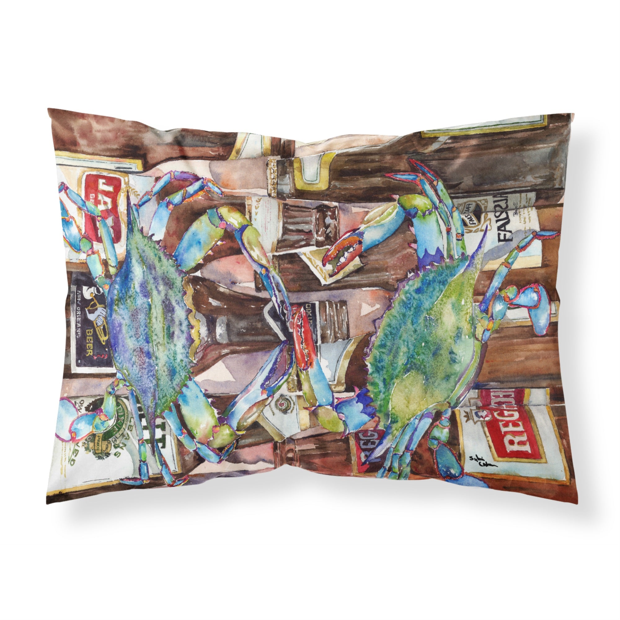 'Caroline'S Treasures 8918Pillowcase Blue Crabby New Orleans Beer Bottles Moisture Wicking Fabric Standard Pillowcase, Large, M