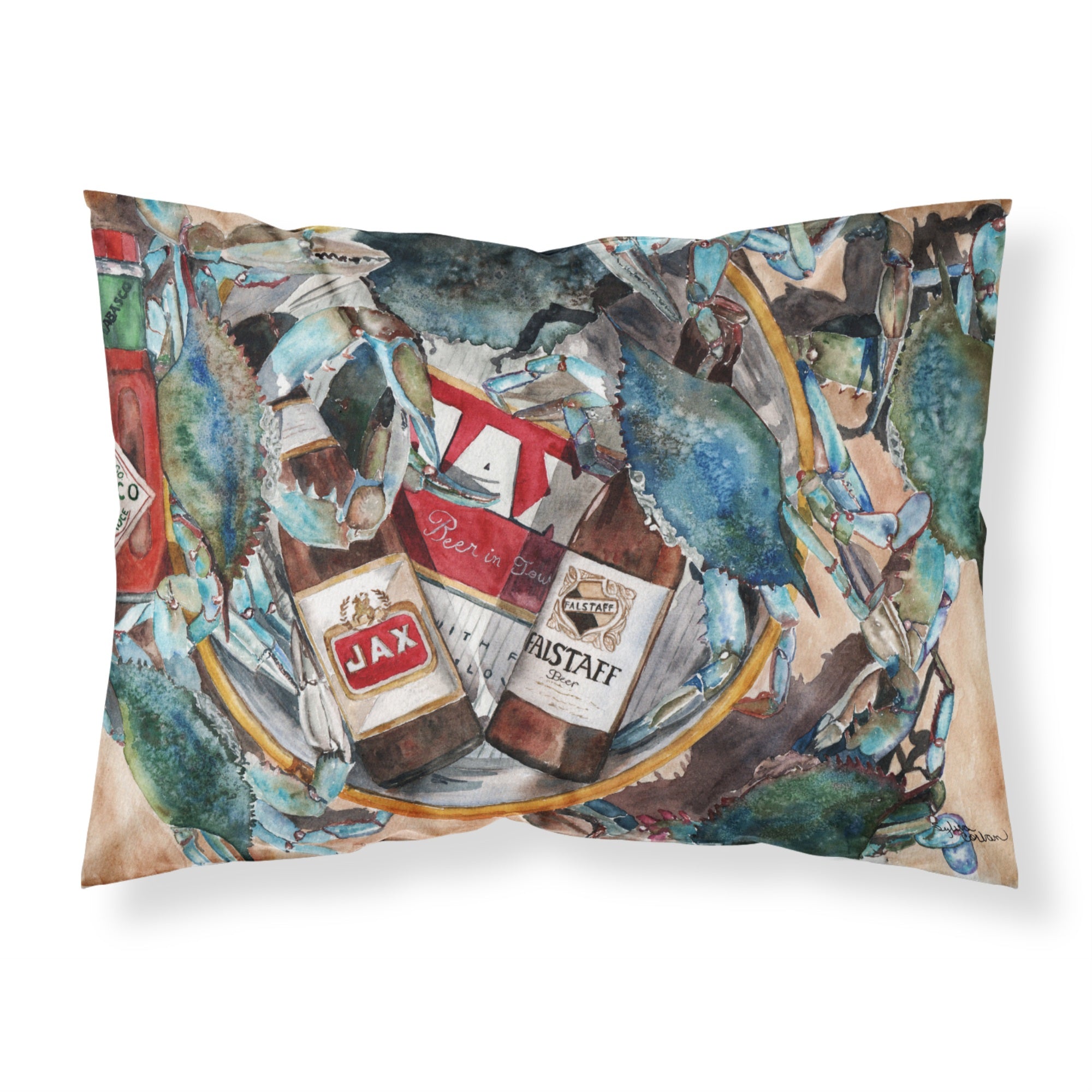 'Caroline'S Treasures 8919Pillowcase New Orleans Beers And Crabs Fabric Standard Pillowcase, Large, Multicolor'