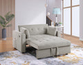 Luelle 57W Gray Corduroy Convertible Sleeper Loveseat with Cupholders, USB Ports, Magazine Pockets, Pillows, Tufting