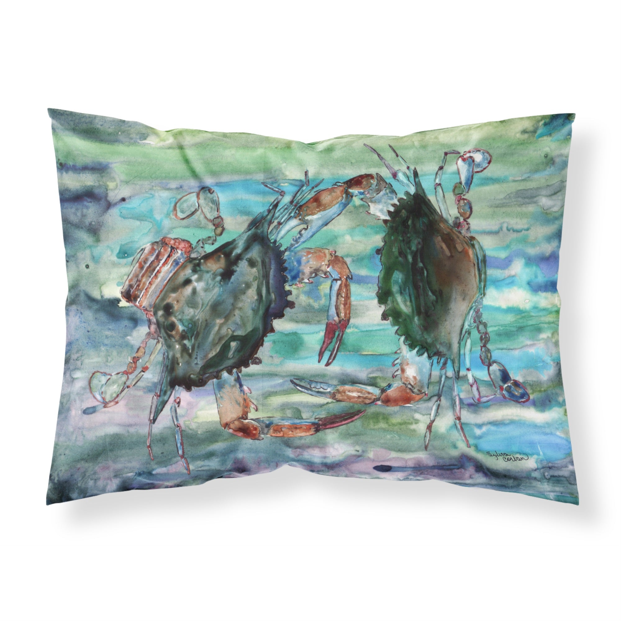 'Caroline'S Treasures 8954Pillowcase Watery Teal And Purple Crabs Fabric Standard Pillowcase, Large, Multicolor'