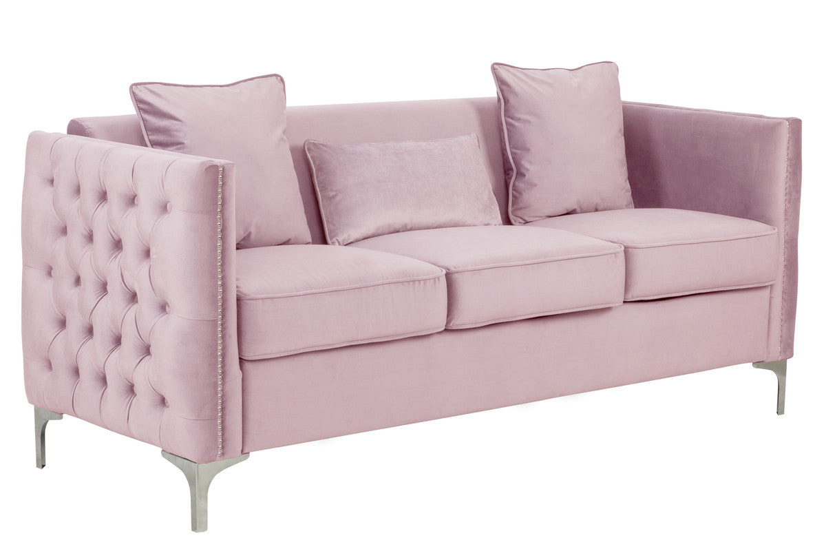 Lilola Home Bayberry Pink Velvet Sofa Loveseat Chair Living Room Set