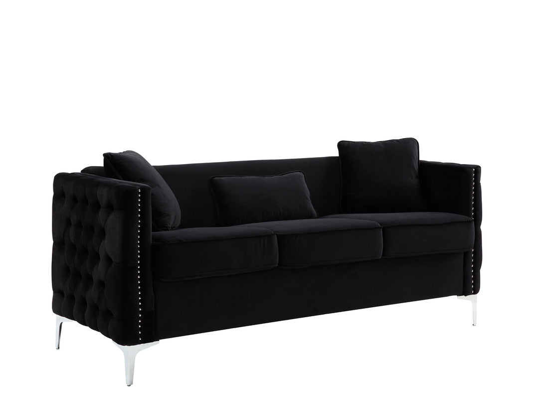 Lilola Home Bayberry Black Velvet Sofa Loveseat Chair Living Room Set