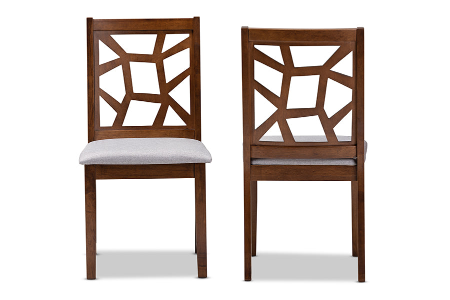 Baxton Studio Abilene MidCentury Grey Fabric Upholstered and Walnut Brown Finished Dining Chair Set of 2