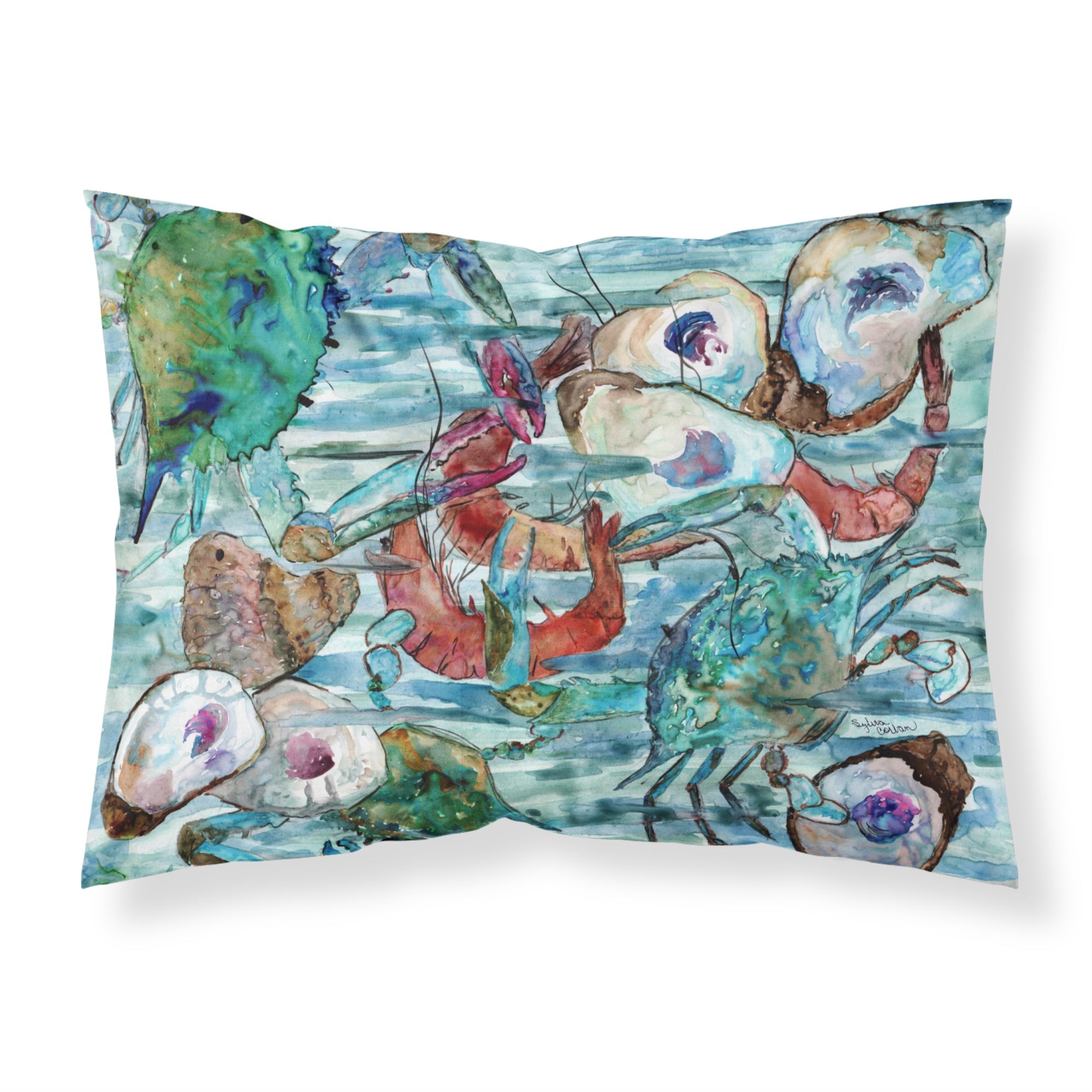 'Caroline'S Treasures Watery Shrimp, Crabs And Oysters Fabric Standard Pillowcase 8964Pillowcase, Multicolor'