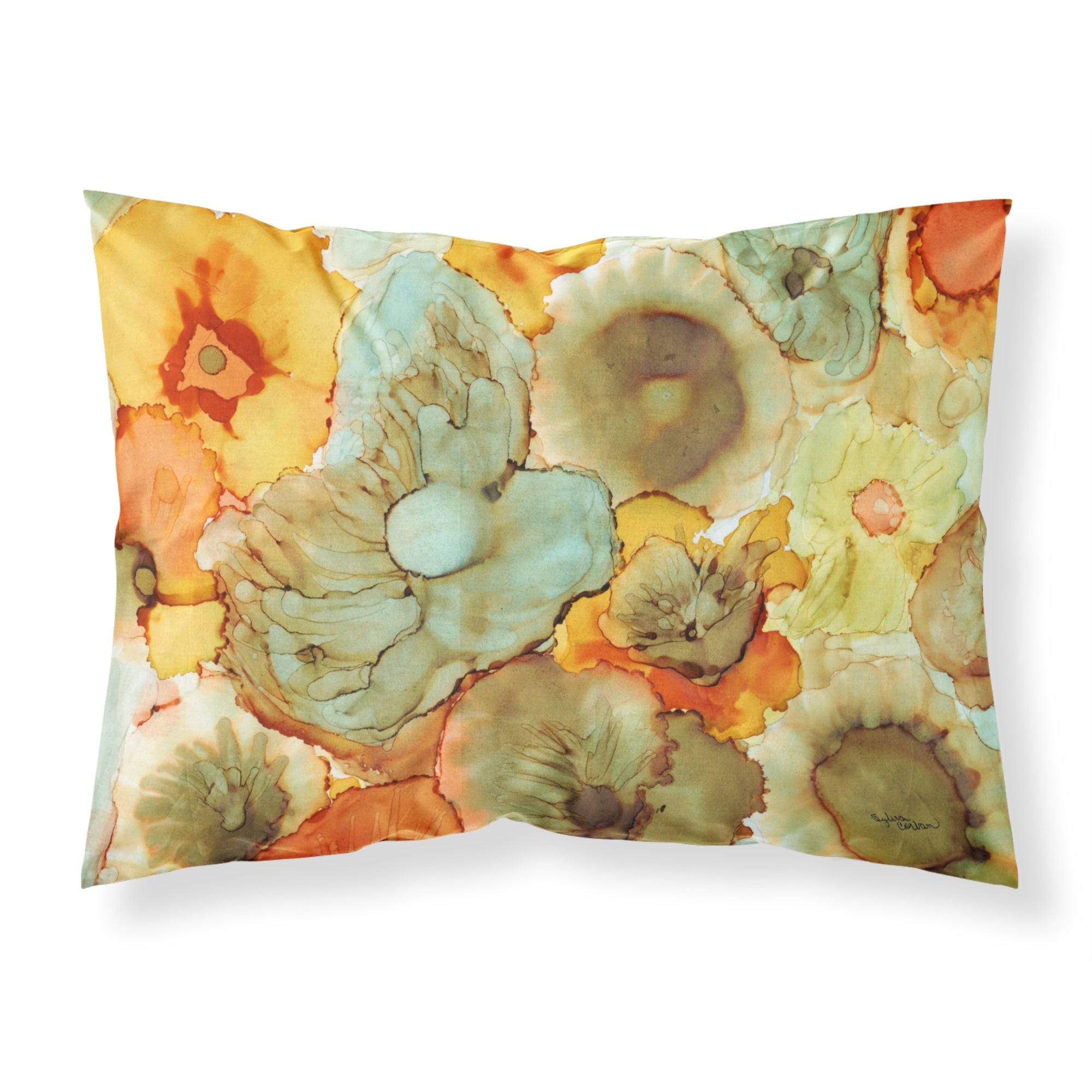 'Caroline'S Treasures Abstract Flowers Teal And Orange Fabric Standard Pillowcase 8969Pillowcase, Multicolor'