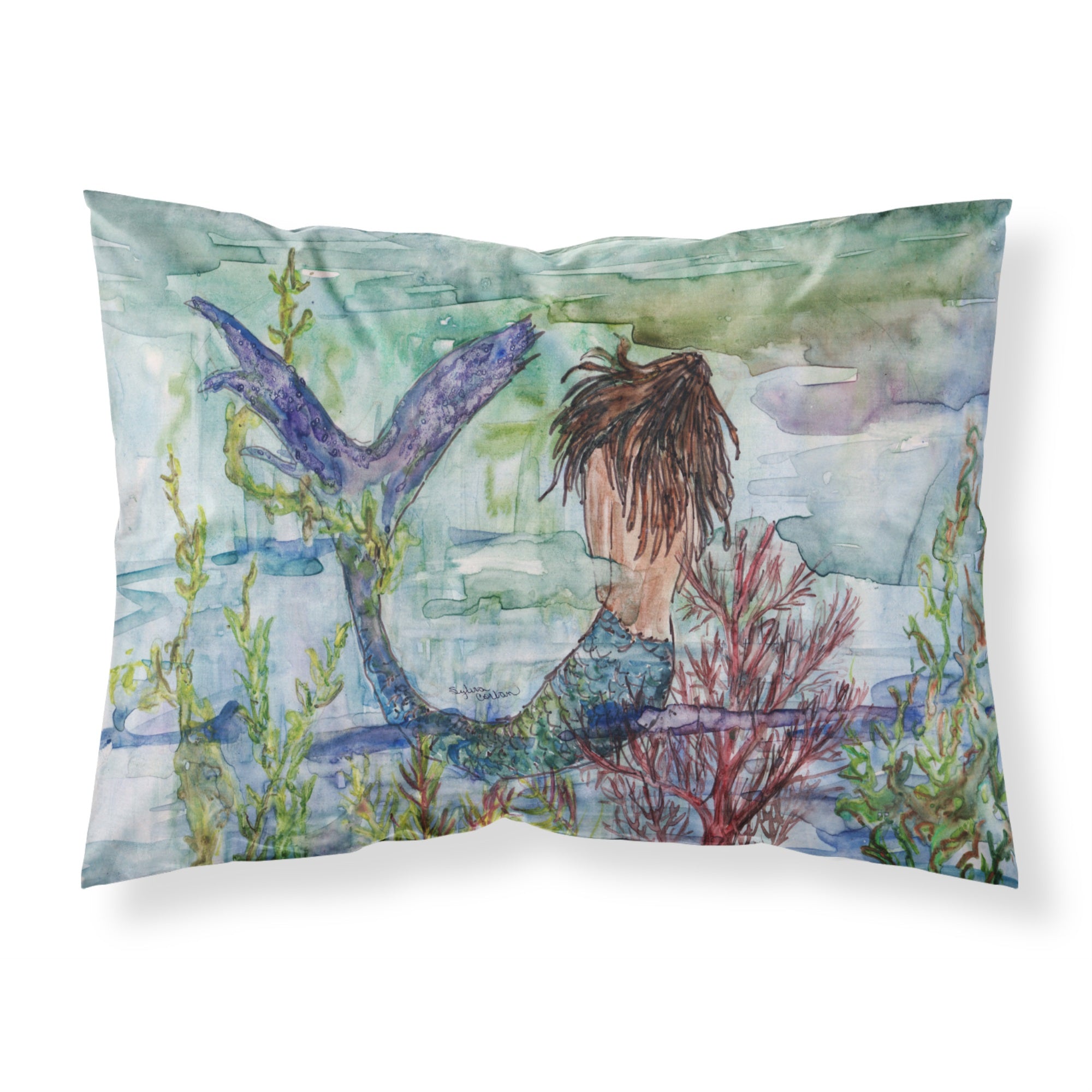 'Caroline'S Treasures Brunette Mermaid Coral Fantasy Fabric Standard Pillowcase 8973Pillowcase, Multicolor'