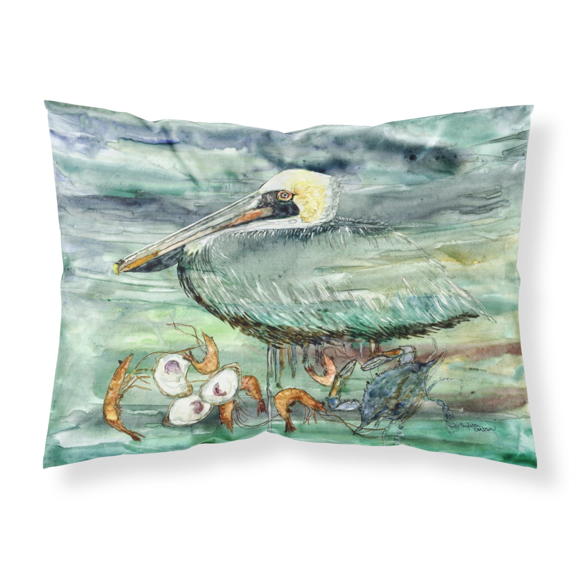 'Caroline'S Treasures Watery Pelican, Shrimp, Crab And Oysters Fabric Standard Pillowcase 8978Pillowcase, Multicolor'