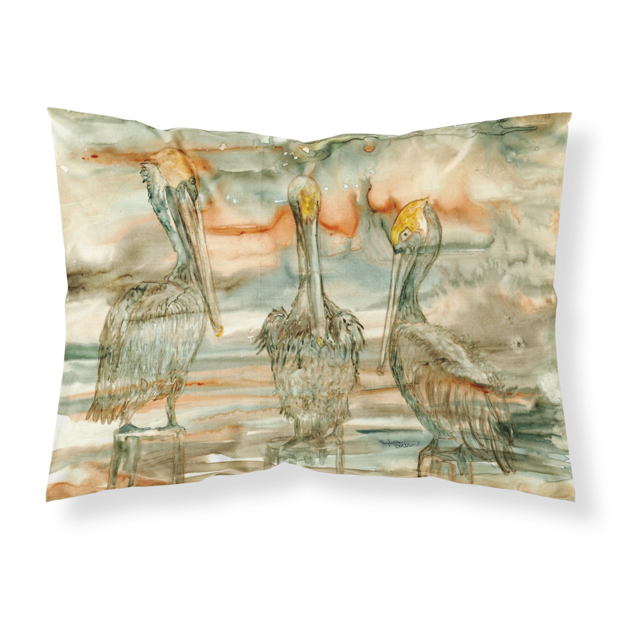 'Caroline'S Treasures Pelicans On Their Perch Abstract Fabric Standard Pillowcase 8980Pillowcase, Multicolor'