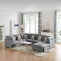 Amira Gray Fabric Reversible Modular Sectional Sofa With Ottoman And Pillows -Like New