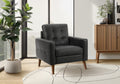 Chair, 31 Wide, Upholstered, Accent Chair, Black Leather Look, Walnut Wood Legs, Mid Century, Modern