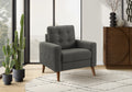 Chair, 31 Wide, Upholstered, Accent Chair, Dark Grey Fabric, Walnut Wood Legs, Mid Century, Modern