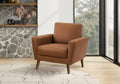 Chair, 34 Wide, Upholstered, Accent Chair, Cognac Leather Look, Walnut Wood Legs, Mid Century