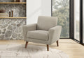 Chair, 34 Wide, Upholstered, Accent Chair, Light Brown Fabric, Walnut Wood Legs, Mid Century, Modern