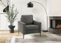 Chair, 32 Wide, Upholstered, Accent Chair, Dark Grey Leather Look, Black Metal Legs, Contemporary, Modern