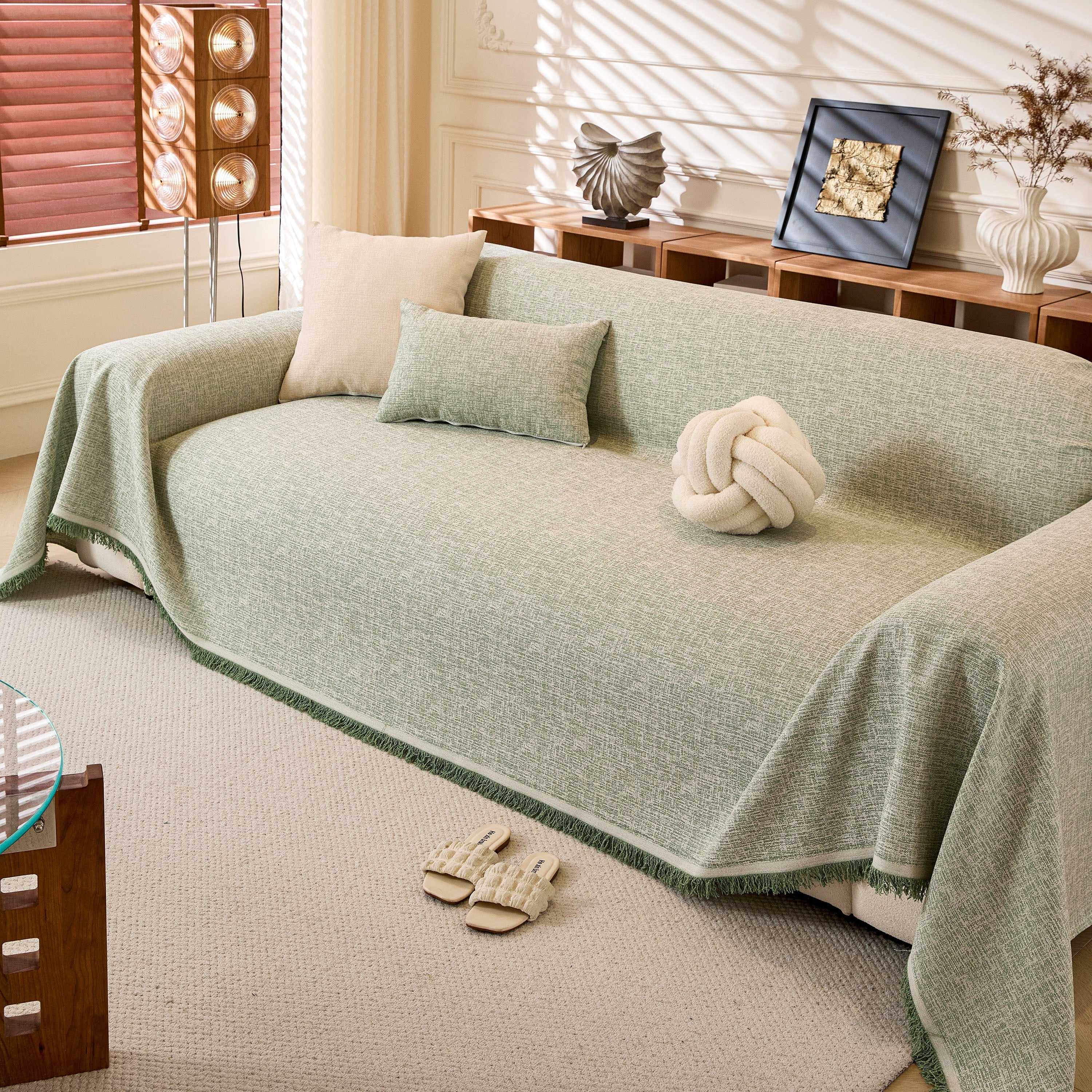 Linen-Look Textured Couch Throw Cover, Breathable Sofa Blanket & Furniture Protector