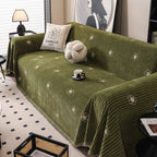 Chenille Camellia Floral Sofa Throw Cover Couch Blanket with Striped Jacquard