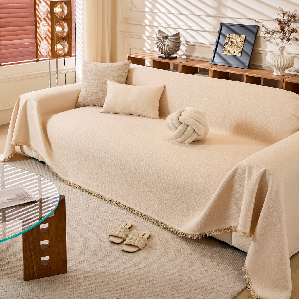 Linen-Look Textured Couch Throw Cover, Breathable Sofa Blanket & Furniture Protector