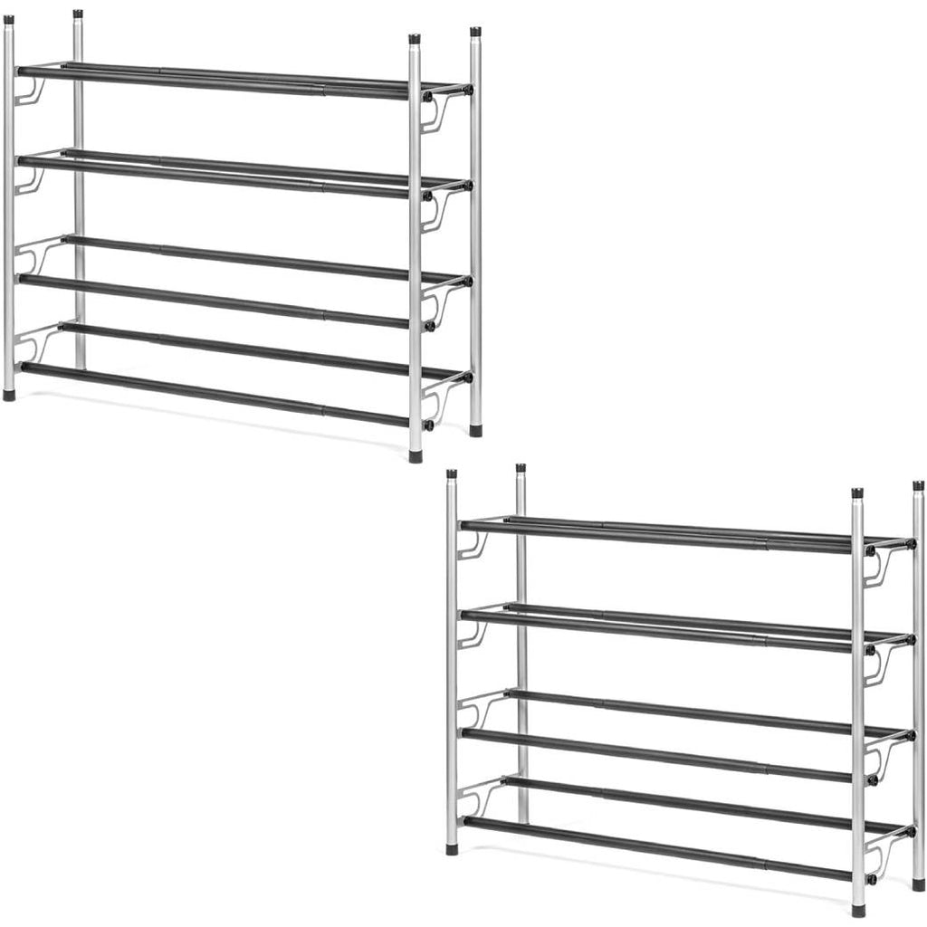 4-Tier Adjustable Freestanding Shoe Rack with Flat or Angled Shelves, Chrome Finish