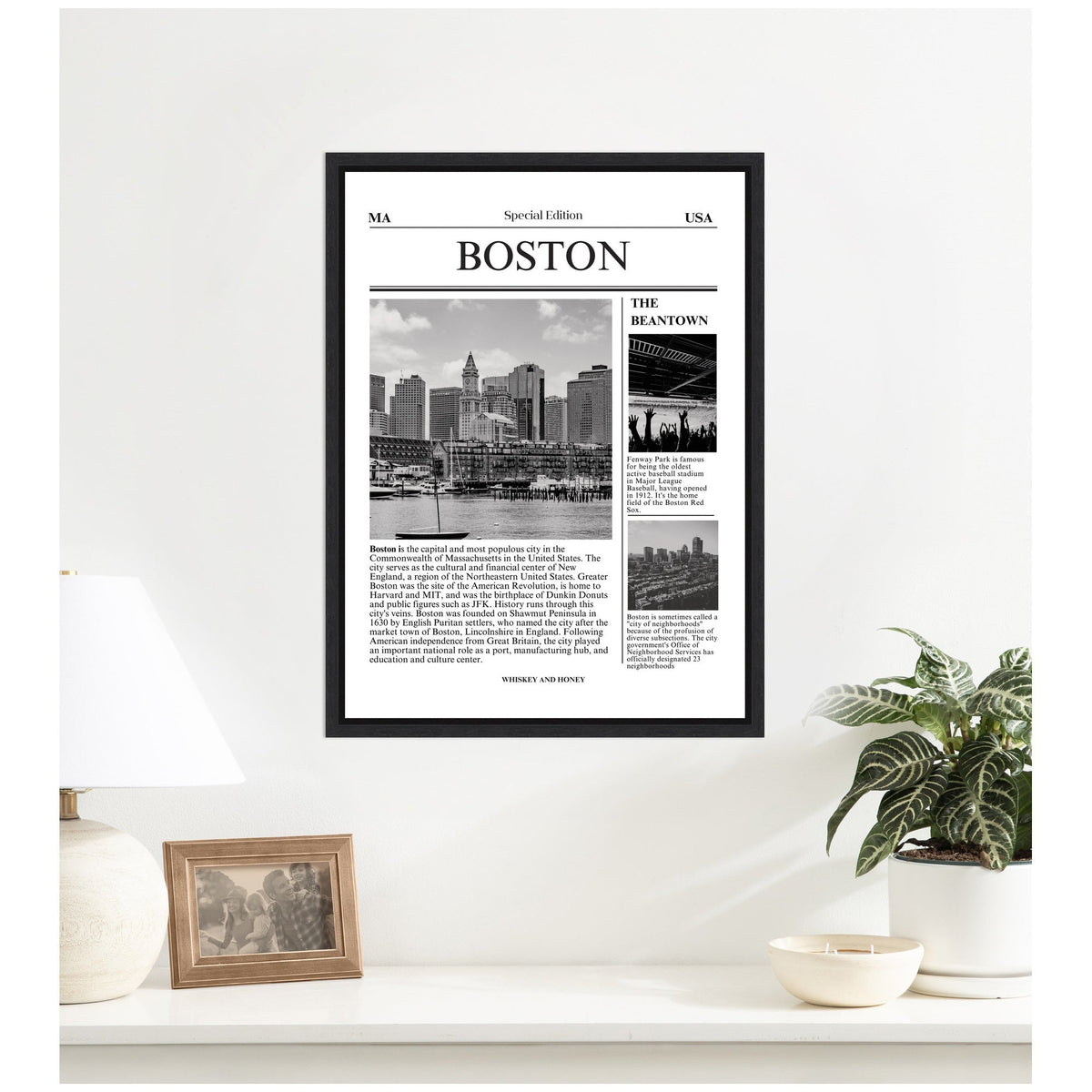 Boston Article by Megan Ryan Framed Canvas Wall Art Print