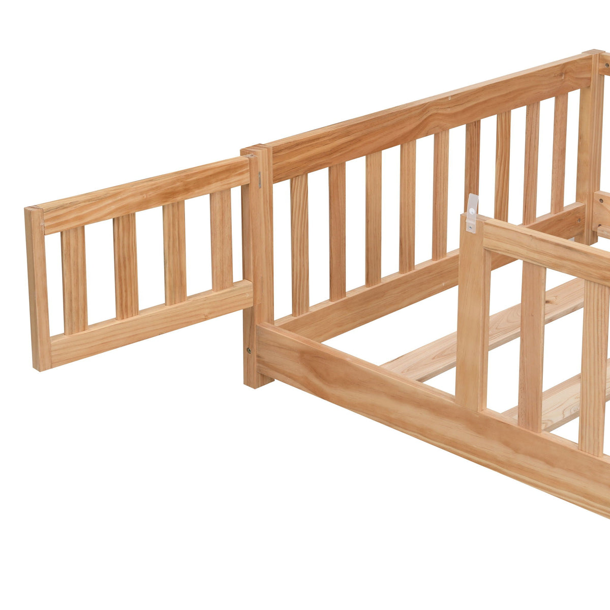 Solid Floor Bed With Door And Fence For Children