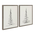 Sylvie Minimalist Evergreen Trees Sketch Framed Canvas Art Set by The Creative Bunch Studio