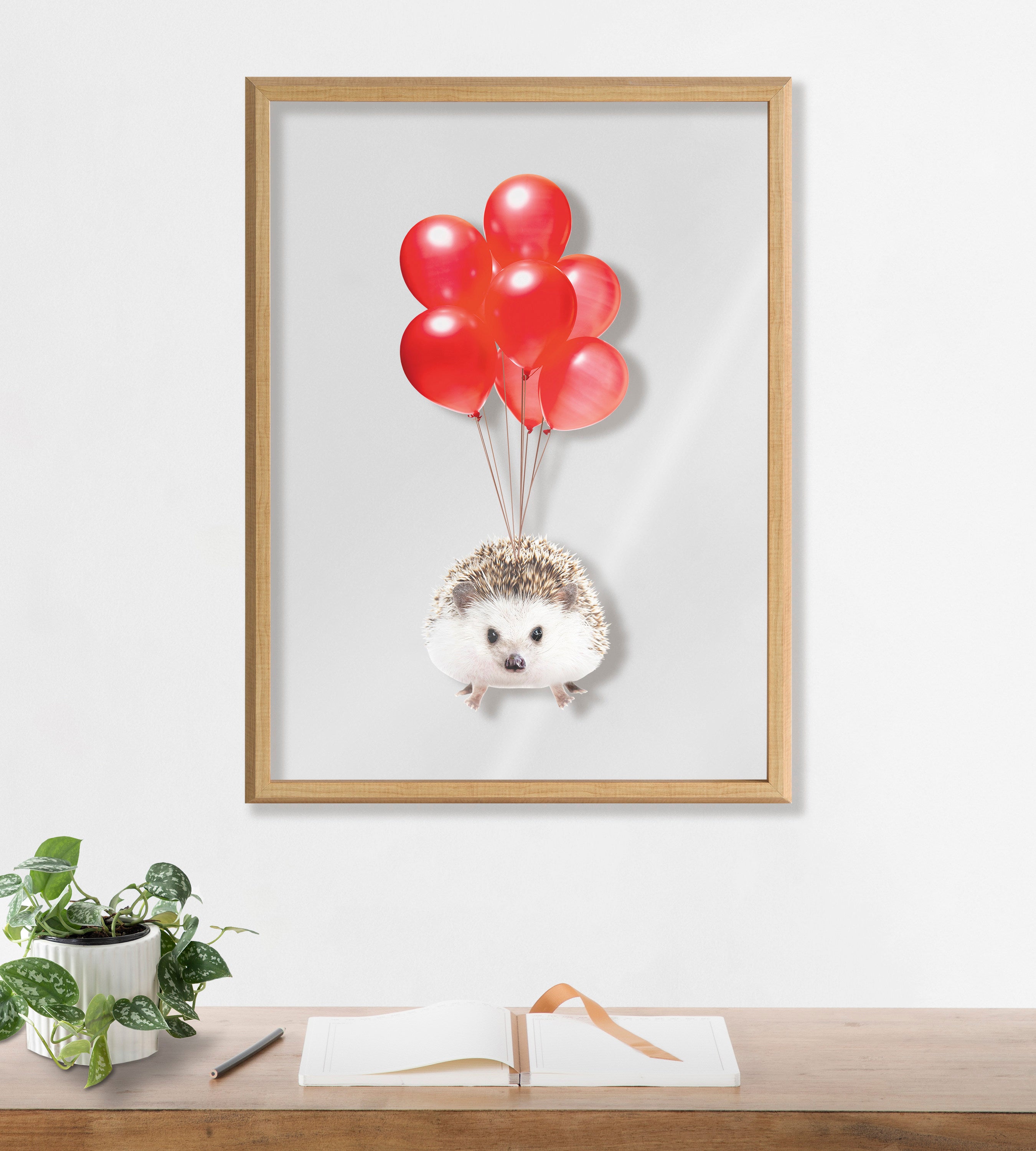 Blake Hedgehog Balloons Framed Printed Glass by Amy Peterson Art Studio