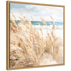 Sylvie Beige Beach Grass Near Tranquil Beach Framed Canvas by The Creative Bunch Studio