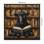 Sylvie Traditional Black Sheep Reading in Vintage Library Framed Canvas by The Creative Bunch Studio