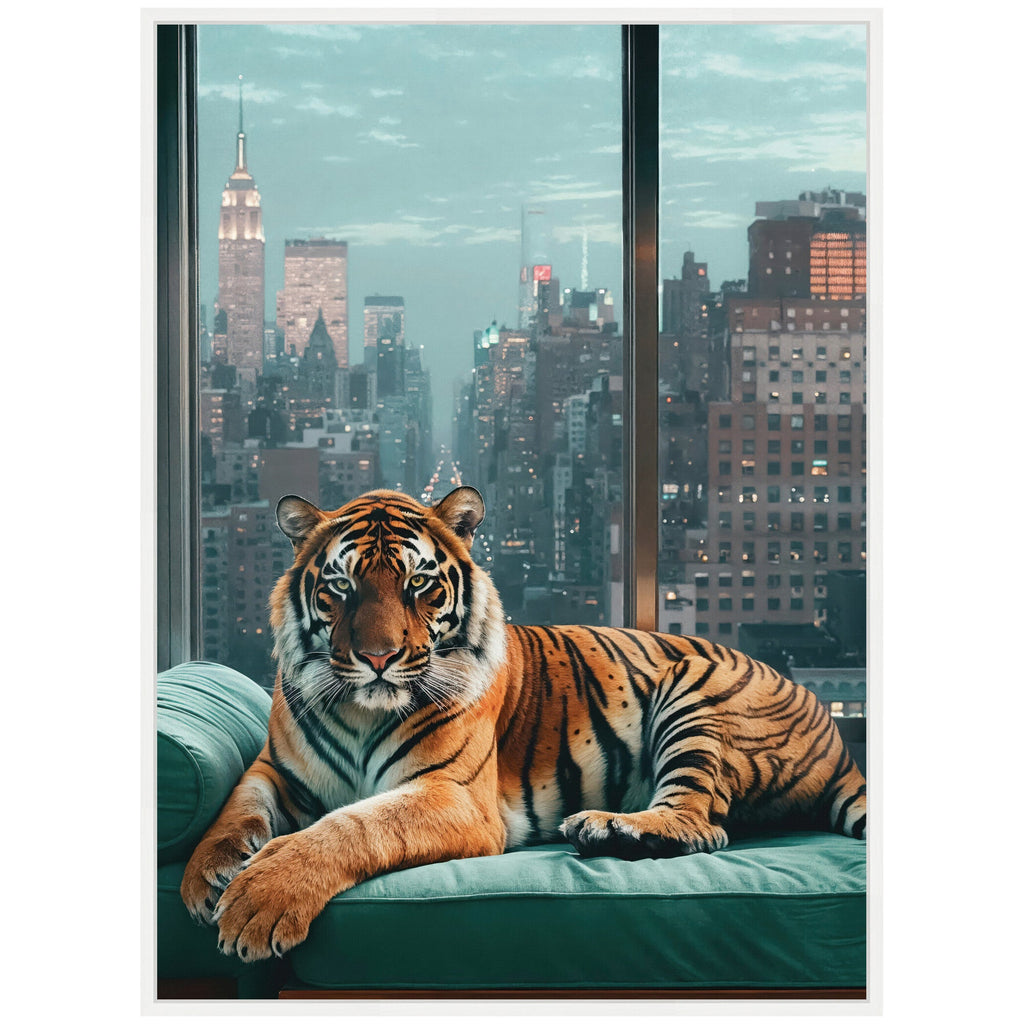 Sylvie Graceful Tiger in New York Framed Canvas by Michael Schauer