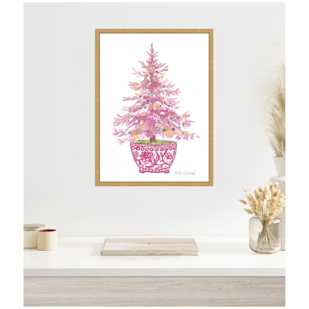 Sylvie Framed Canvas Pink Christmas Tree by Patricia Shaw