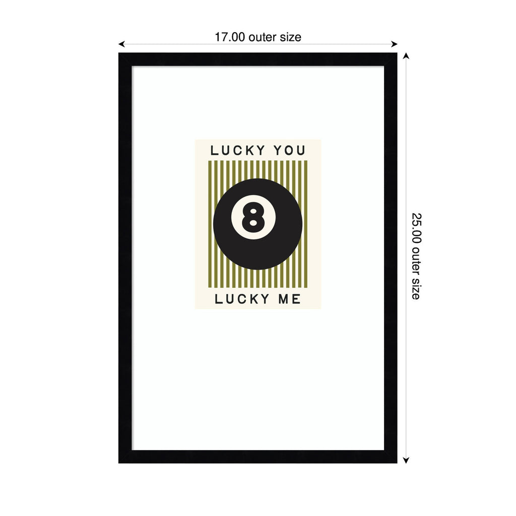 Lucky You Lucky Me Green Striped 8 Ball Print, Dopamine Decor for Home or Apartment Retro Poster by Lucky Guava Framed Wall Art Print