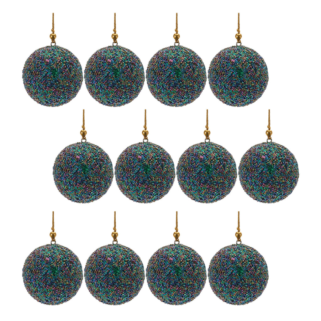 Melrose Glass Beads And Plastic Christmas Hanging Ball Ornament, 3”D, Holiday Season Decoration