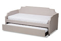 Baxton Studio Ally Modern and Contemporary Beige Fabric Upholstered Twin Size Sofa Daybed with Roll Out Trundle Guest Bed
