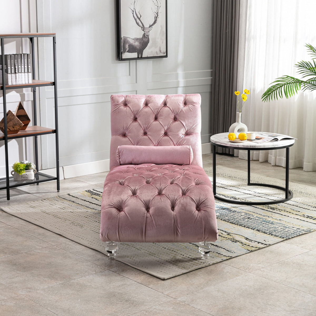 Chaise Lounge Indoor, Button Tufted Upholstered Chaise Lounge Chair With Pillow