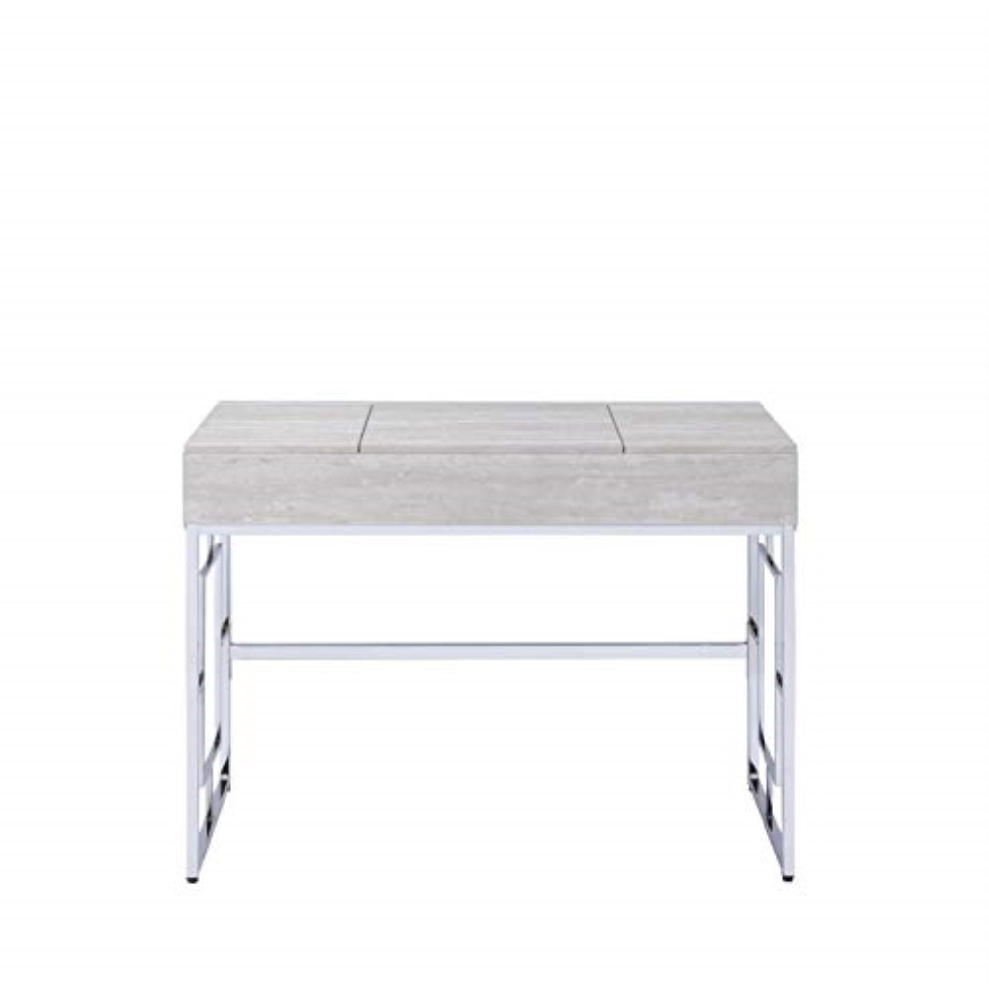 Acme Saffron Rectangular Wooden Top Vanity Desk in Chrome and White