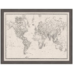 Framed Fabric Pinboard Vintage Black and White Linen World Map Wall Organization