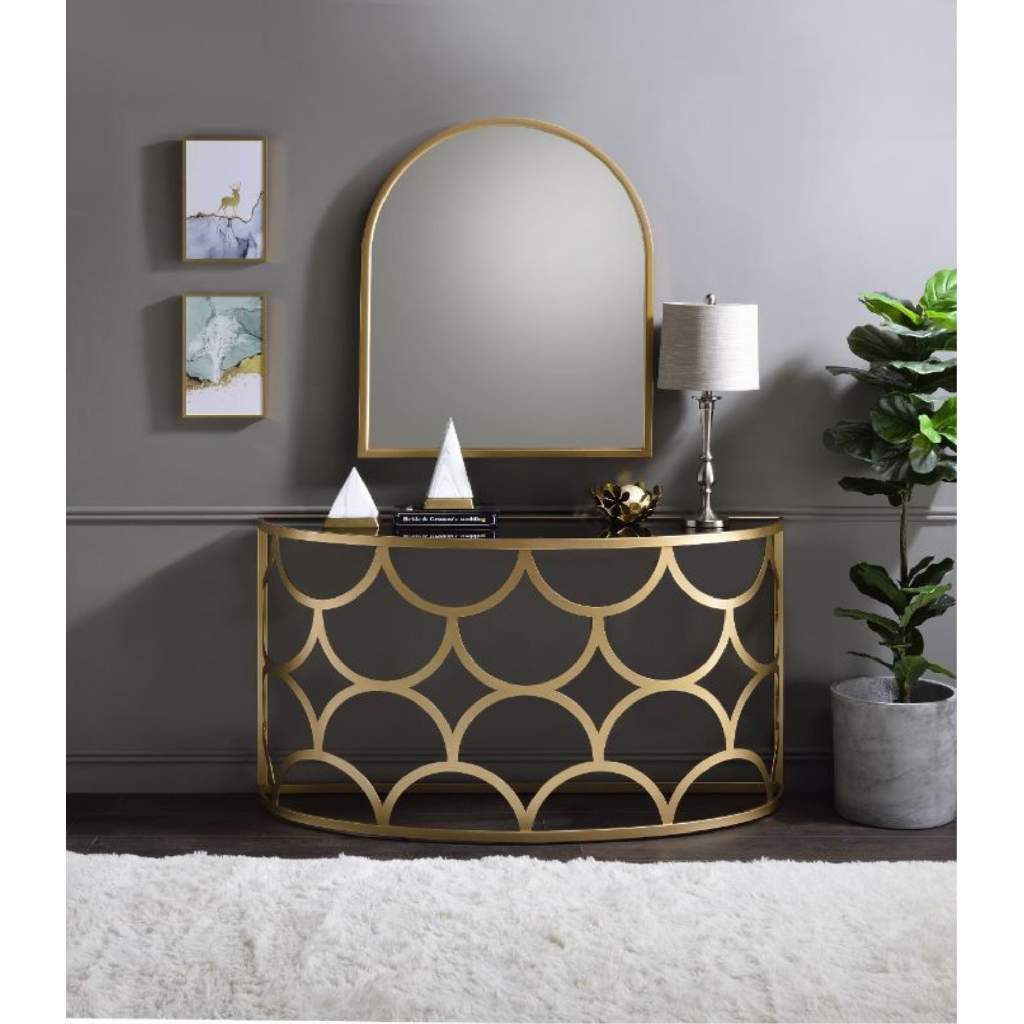Acme Altus Half Moon Glass Top Console Table - Thumbnail 4