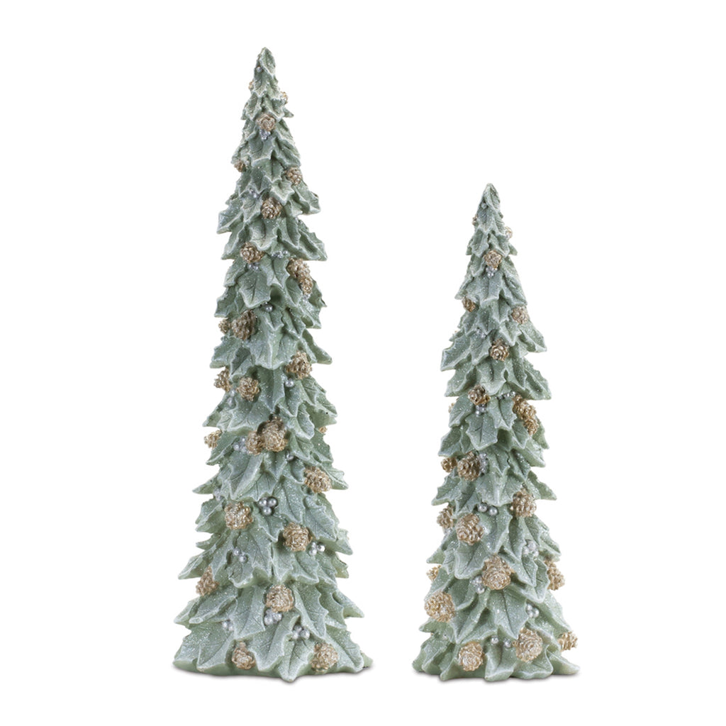 Melrose Resin Christmas Tree, Set Of 2, Green And Brown, Holiday Season Decoration