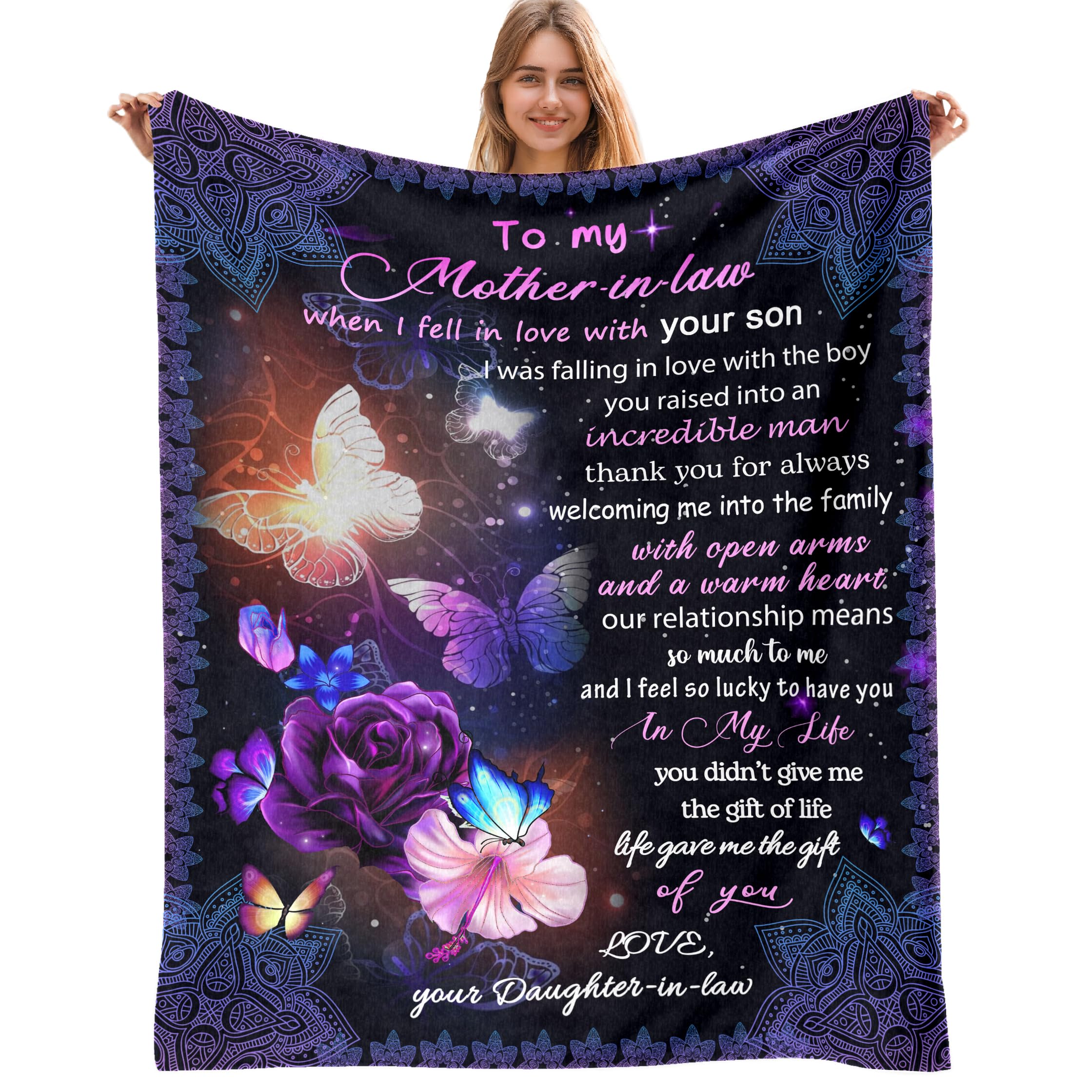 Ajiiusv To My Mother In Law Blanket Quilt For Mom Throw Mothers Day Gratitude Flannel Blanket Butterfly Birthday Women'S Day Gif