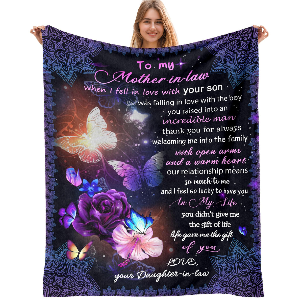 Ajiiusv To My Mother In Law Blanket Quilt For Mom Throw Mothers Day Gratitude Flannel Blanket Butterfly Birthday Women'S Day Gif