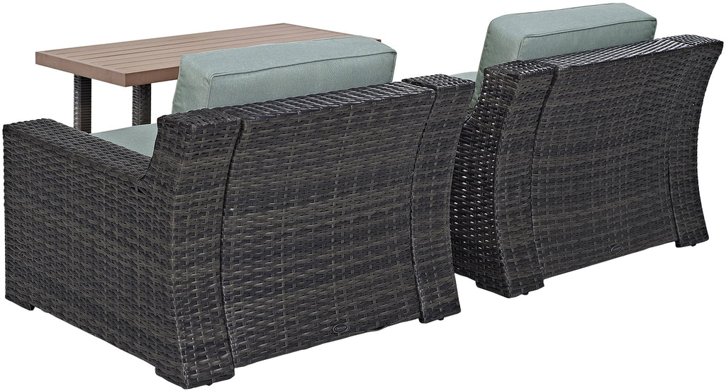 Crosley Furniture Beaufort Beaufort 3-Piece Outdoor Chair and Coffee Table Set, Wicker Patio Conversation Sets, Brown with Mist Cushions