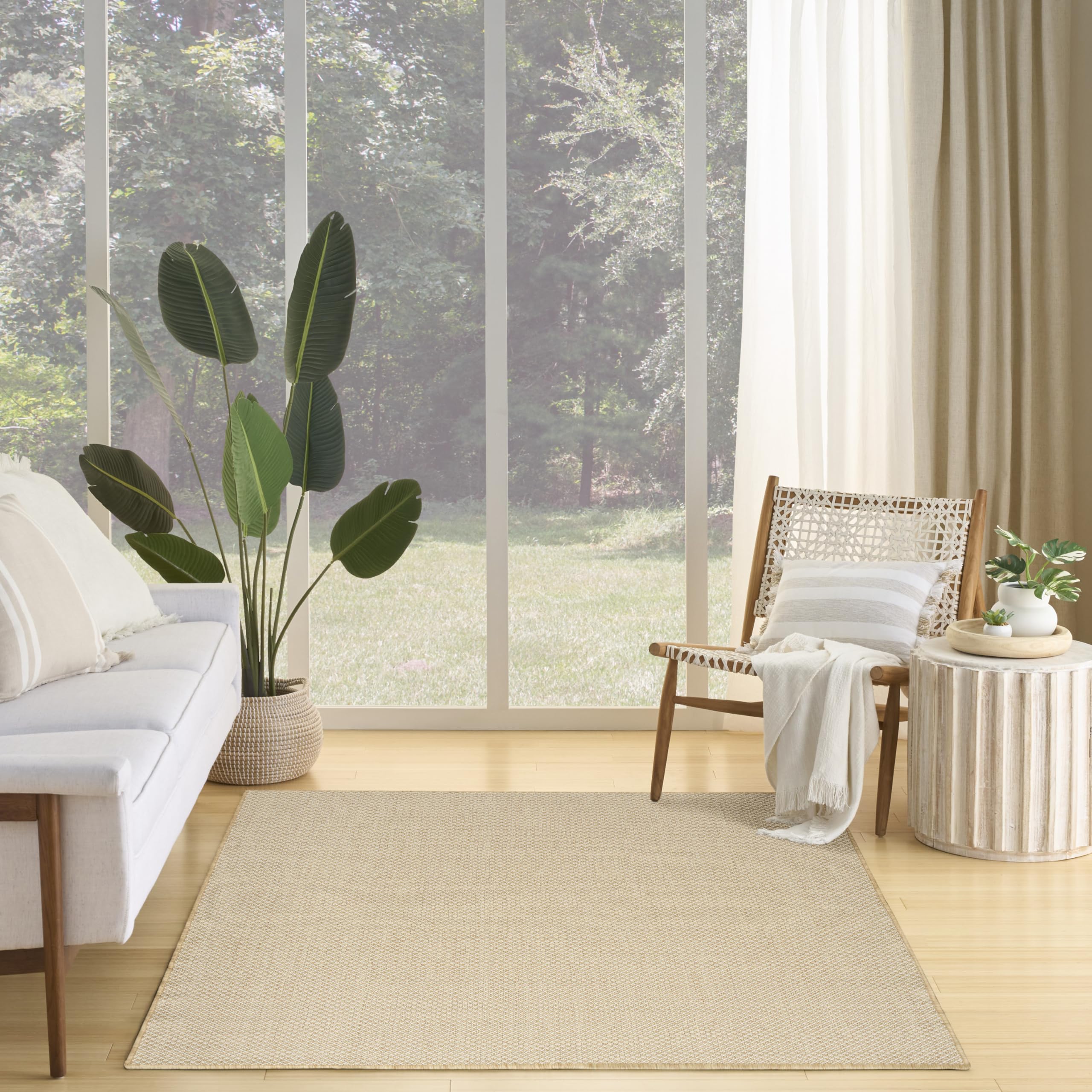 Nourison Courtyard Natural 5 x 7 Area Rug - Easy Clean, Non Shedding, Bed Room, Living Room, Dining Room, Kitchen (5 x 7)
