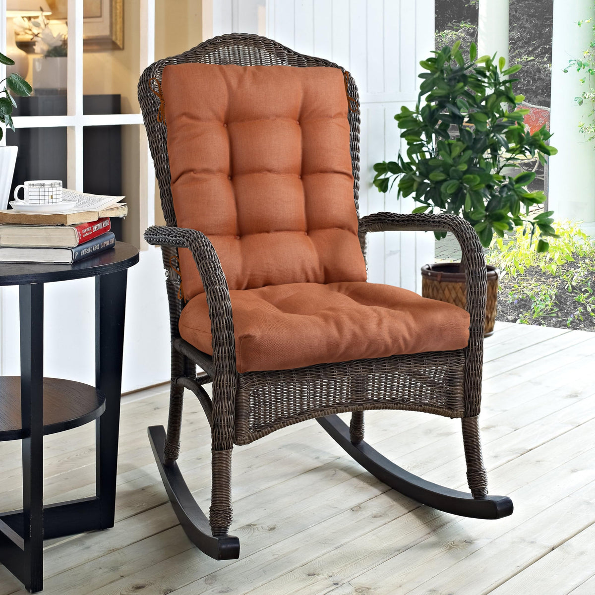 Magpie Fabrics Outdoor Rocking Chair Cushion Set, Tufted Pad For Rocking Chairs With Ties, Seat 17' X 17'/Back 21' X 17', Co