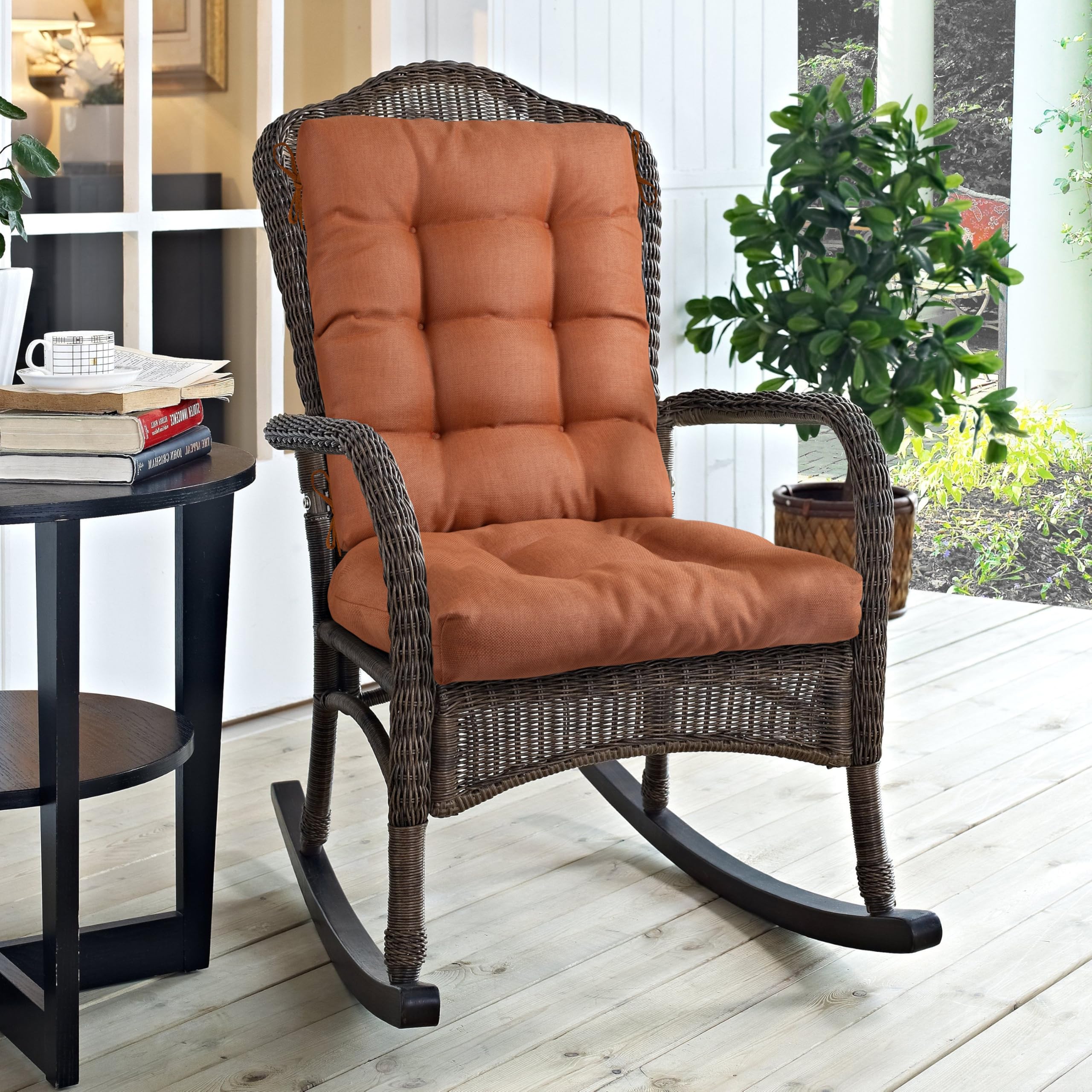 Magpie Fabrics Outdoor Rocking Chair Cushion Set, Tufted Pad For Rocking Chairs With Ties, Seat 17' X 17'/Back 21' X 17', Co