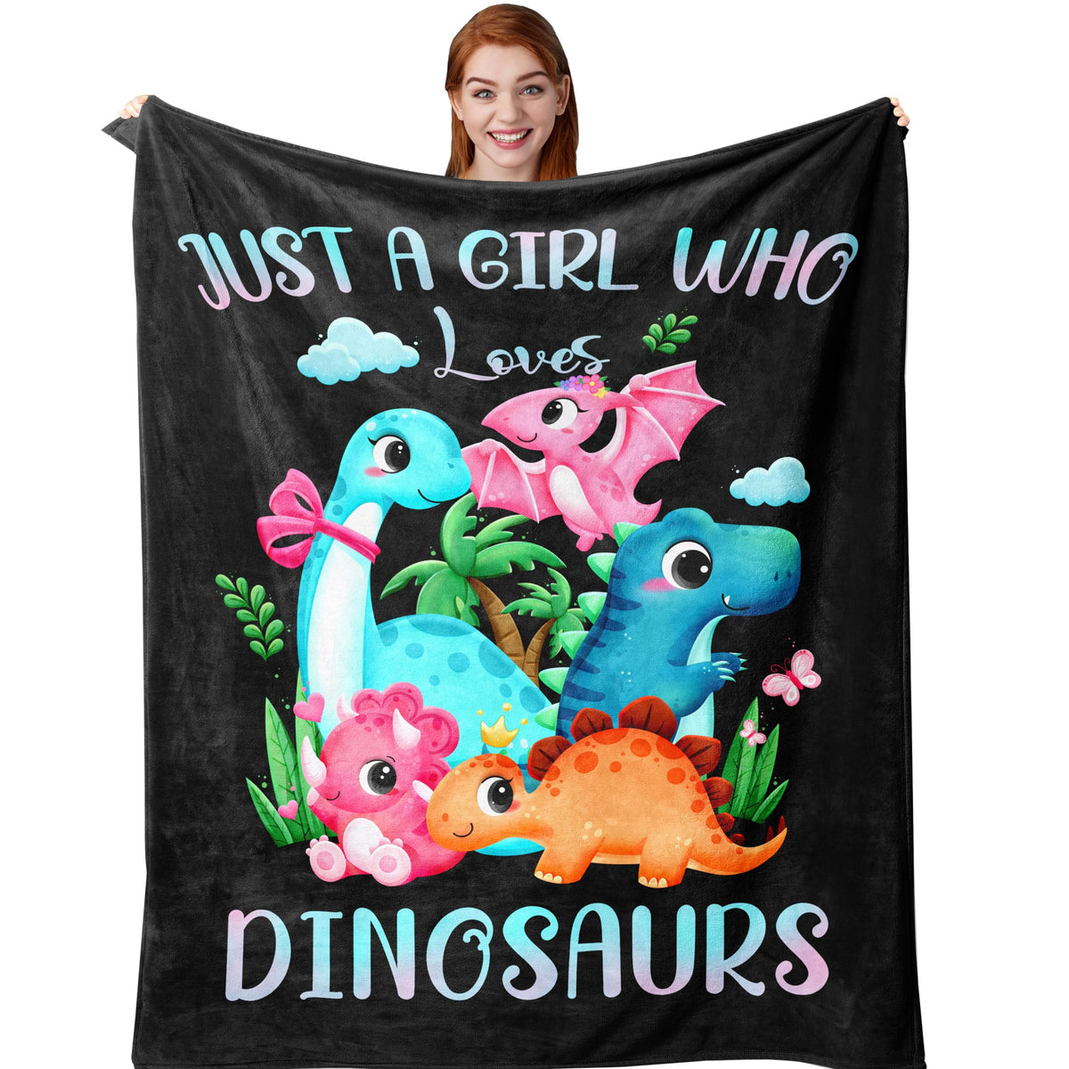 Amonee-Yl Dinosaur Blanket, Dinosaur Gifts, Dinosaur Gifts For Girls, Just A Girl Who Loves Dinosaurs, Dinosaur Blanket For Girl
